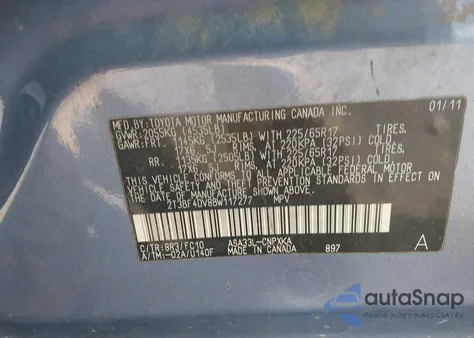 2011 Toyota Rav4 z USA, uszkodzony, nr VIN 2T3BF4DV8BW117277